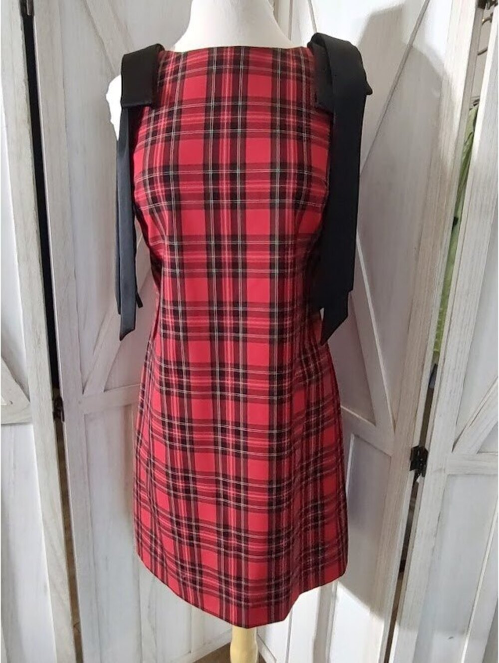 Alex Marie Red Tartan Plaid Dress with Black Bow Detail Sz 8 #Preppy #Festive